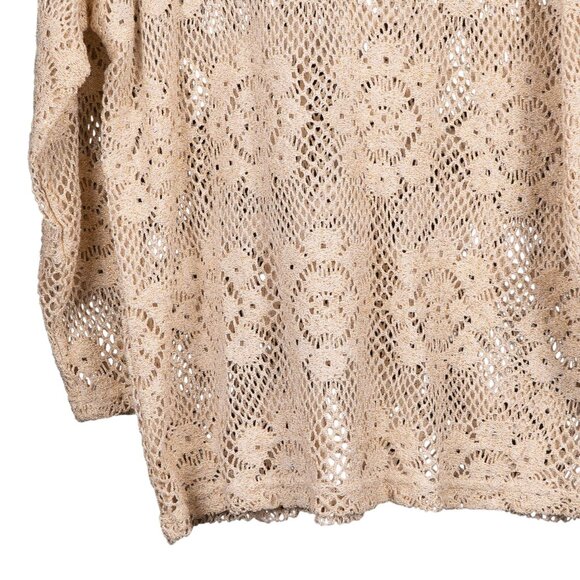 Objects DArt VTG Crochet Knit Sweater L Gold Metallic 90s 70s Retro Long Sleeve - Picture 3 of 5